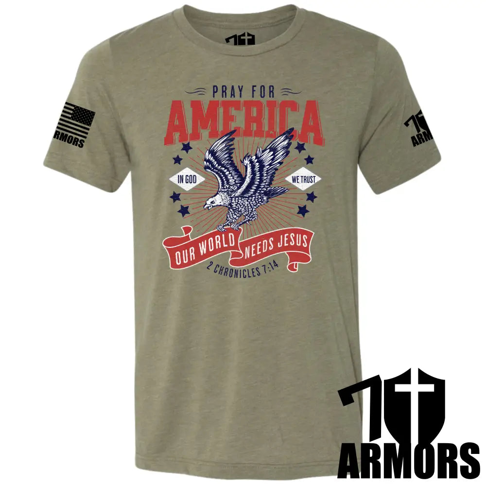 T-shirt America Needs Jesus, ODG; front eagle graphic and scripture text