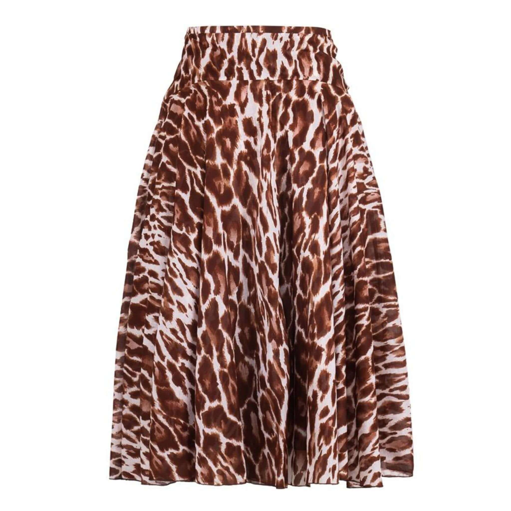 Aster midi skirt with leopard print, elastic waistband and gathered yoke