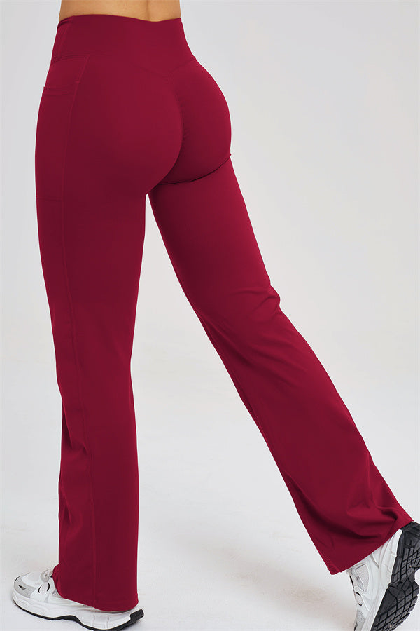 Burgunderfarbene Flared Leggings mit hoher Taille und ausgestelltem Bein