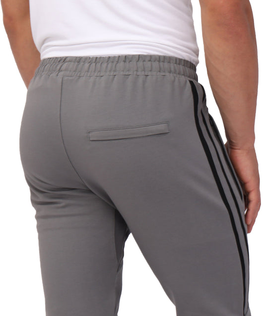 Platinum grey joggers with side pocket and black stripe trim