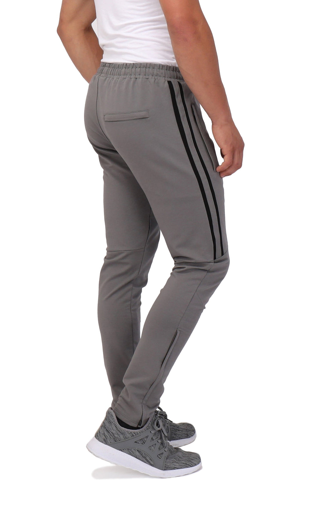 Dunkelgraue Jogger-Sweatpants mit seitlichen Streifen und Taschen