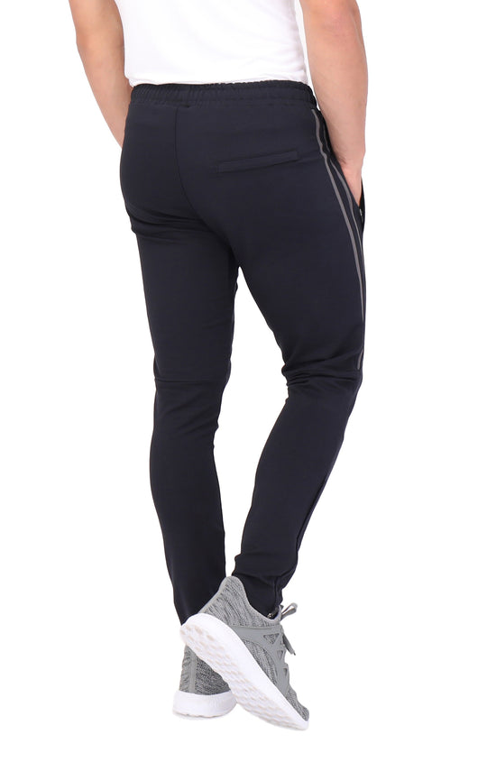 Jogger sweatpants (tall) dark fabric with side stripes, back patch pocket, and elastic waist