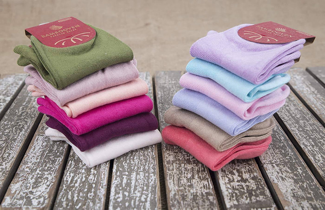 Folded bamboo ankle socks bundle in green, pink, purple, and light blue