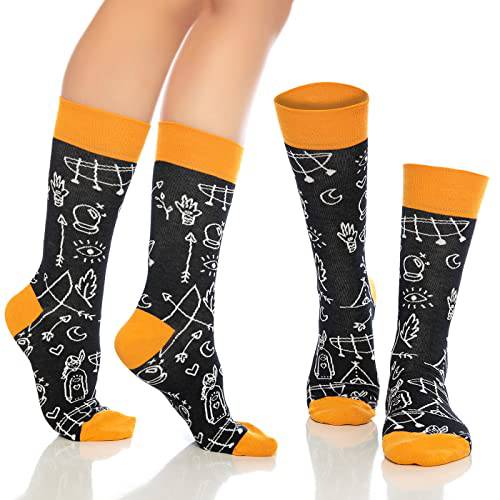 Crew socks: black and white cat doodles with orange cuffs and orange toe accents