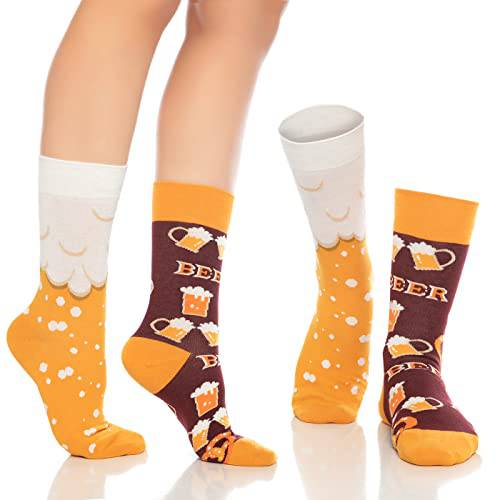 Bier-Design Crew-Socken, orange und dunkelbraun mit Bierglas-Motiven