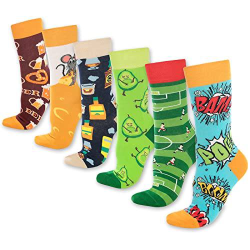 Bunte Fun-Crew-Socken im 6er-Pack für Damen &amp; Herren, mehrere Designs