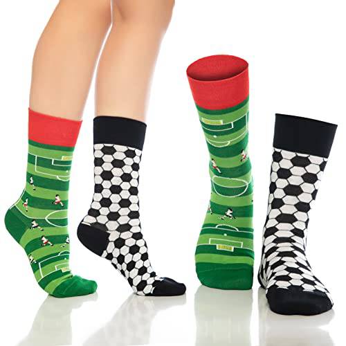 Fun-Crew-Socken mit Fußballmotiven, grün/rot und schwarz-weiß