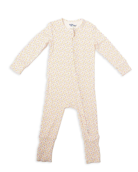 Bamboo romper pajamas, long sleeve one-piece with confetti dot print, front view