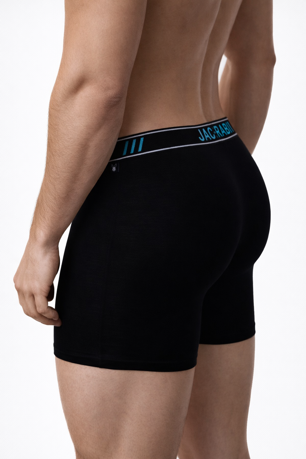 Schwarze Jackrabbit Modal Boxer Briefs am Körper, Logo-Bund mit Zierstreifen