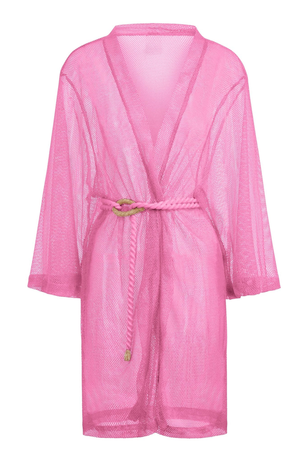 Buzios Kimono mit Gürtel, pinkes transparentes Mesh und weite Fledermausärmel