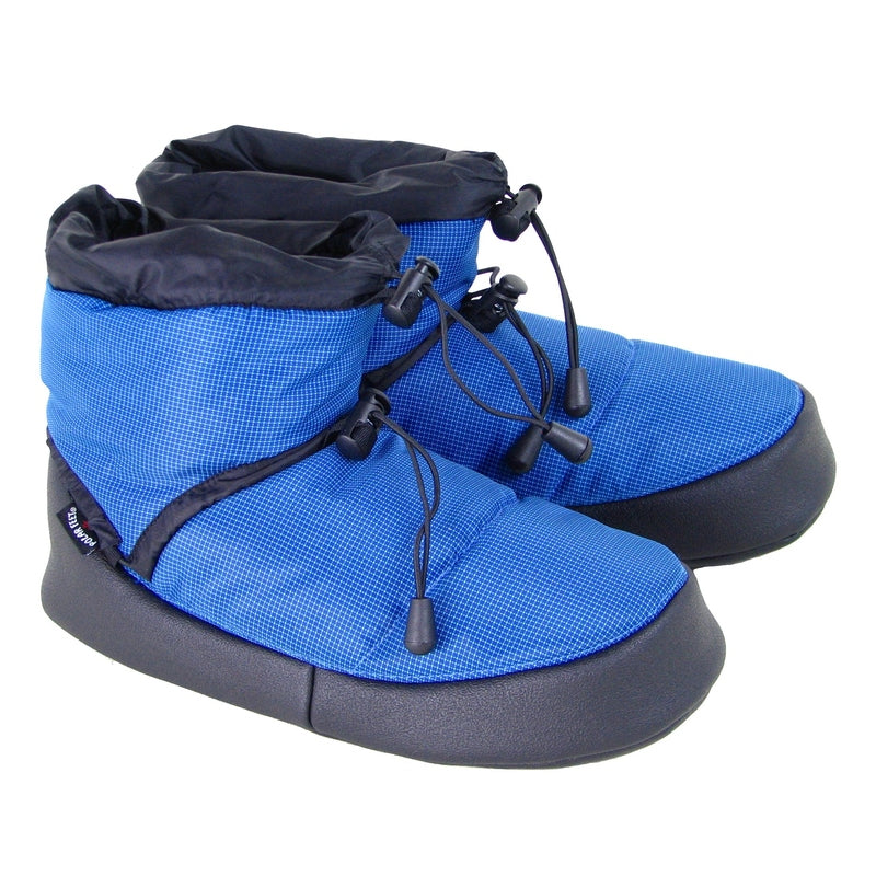 Polar Feet Camp Booties in sky blue with black drawstring and padded dark sole