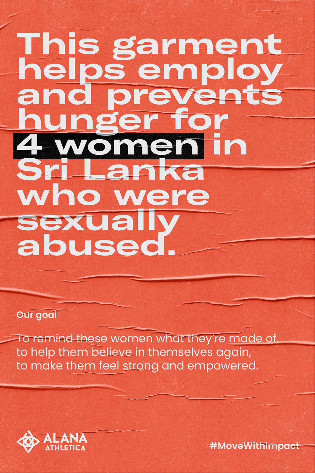 Red impact poster with white text and brand logo 