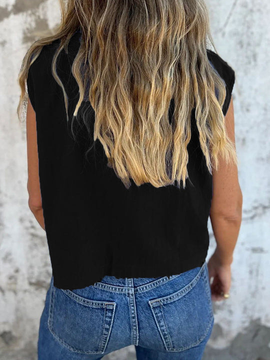 Button-Down Cap Sleeve Shirt
