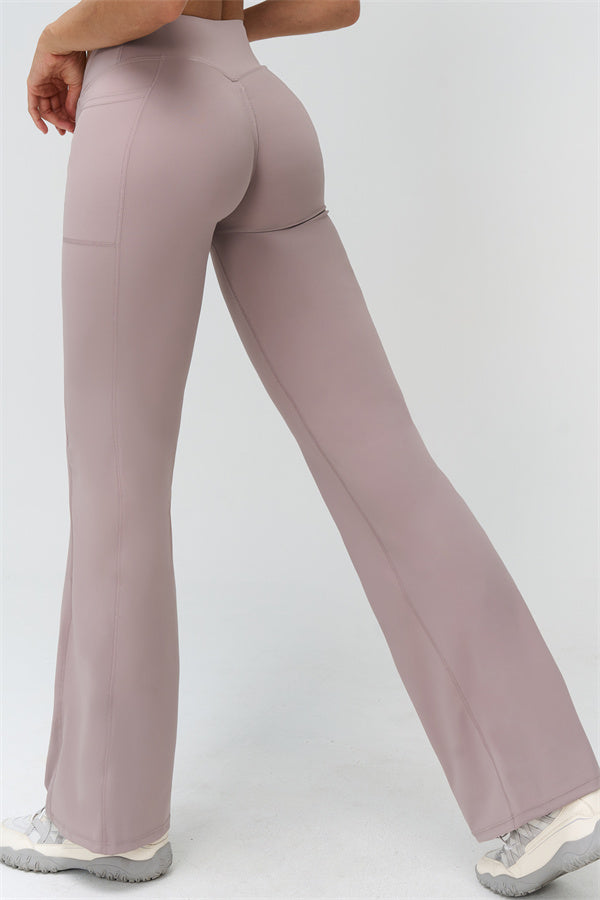 Rosa Flared Leggings mit geradem Sitz und ausgestelltem Bein, hoher Bund