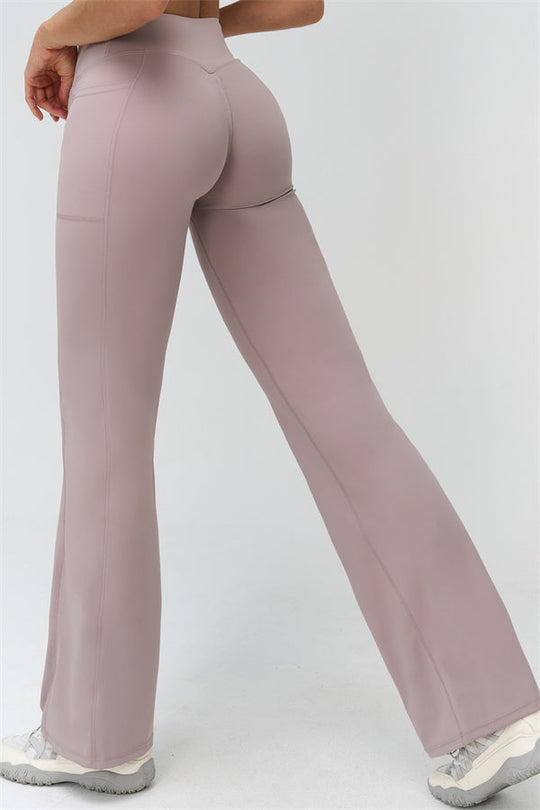 Rosa Flared Leggings mit geradem Sitz und ausgestelltem Bein, hoher Bund