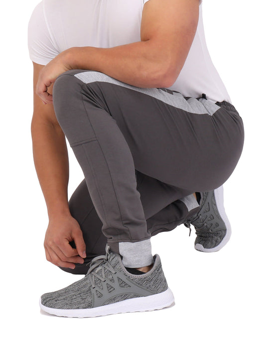 Infinite Flex Jogger TALL, dark grey with light grey stripe; drawstring at waist visible