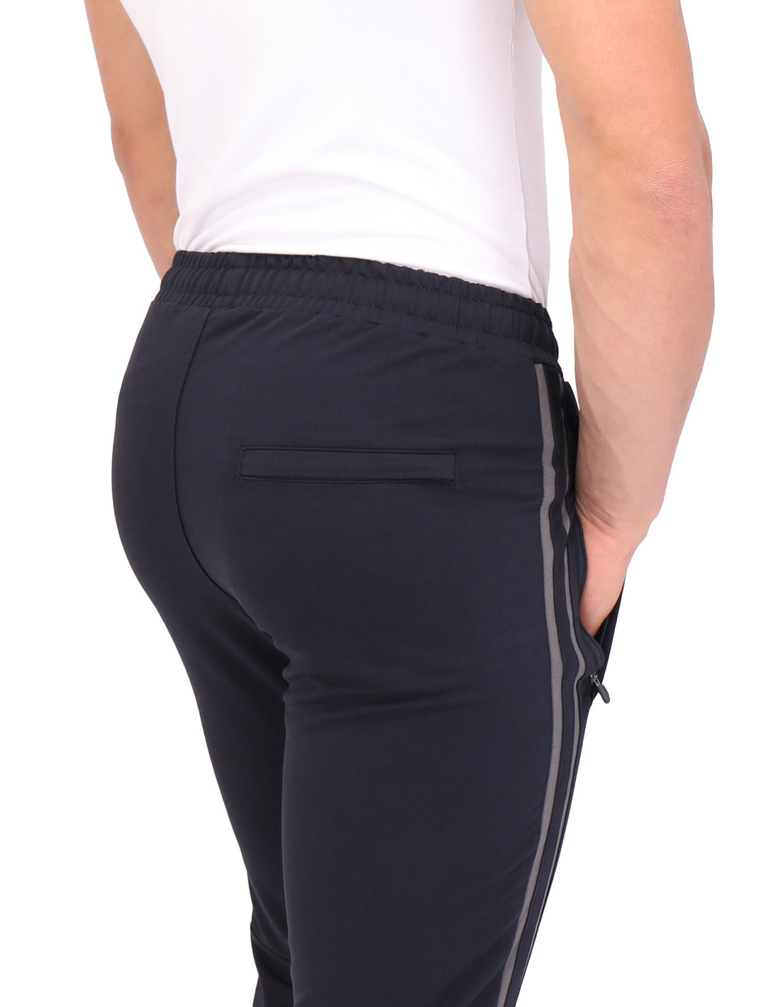Flex jogger sweatpants (tall) dark fabric with back pocket panel and side stripe accents
