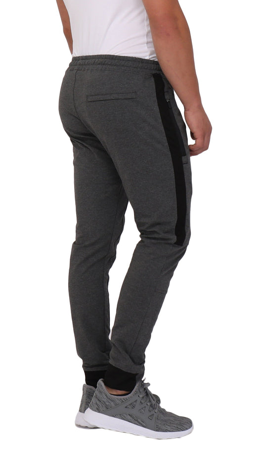 Dark grey/black Infinite Flex joggers with elastic waistband and side panel stripe