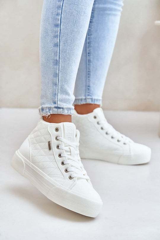 Big Star Eco Leather Sneakers, white high-top with quilted side panels and lace-up front