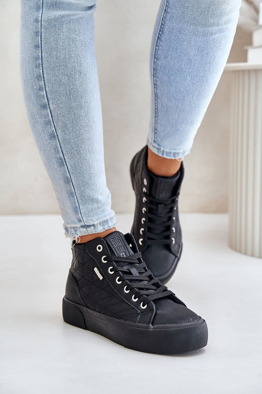 Big Star Eco Leather Sneakers, black high-top with quilted panels and lace-up closure