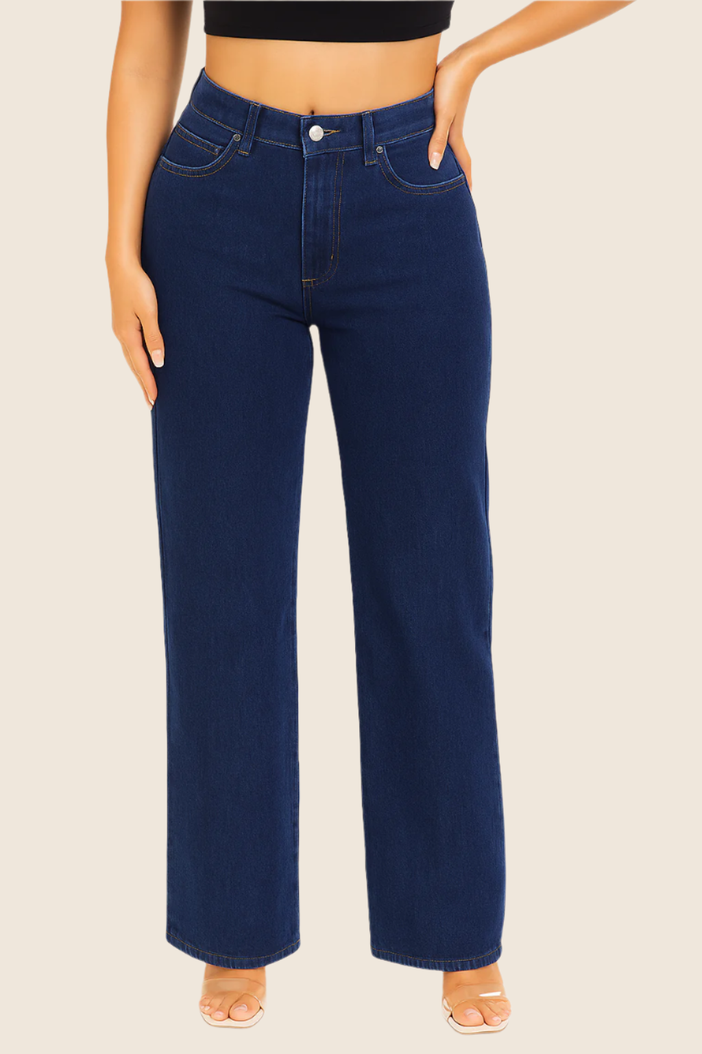 Dark-blue Snatch Factor jeans with front pockets and button closure