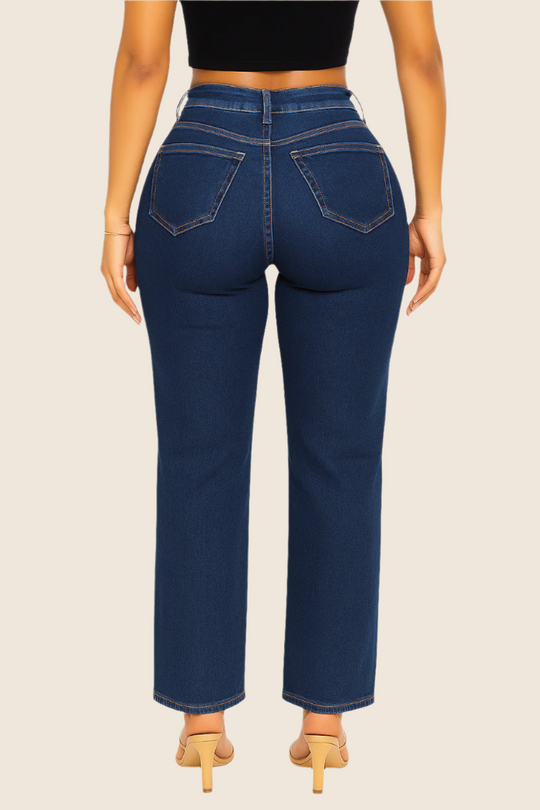 Dark-blue Snatch Factor jeans with back yoke and curved rear pockets