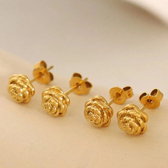 Petal Gleam Studs in gold: round textured flower-like stud earrings
