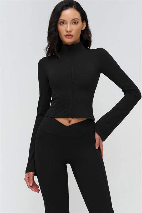 BoldFit 2‑teiliges Set, schwarz: Jacke mit hohem Kragen und Reißverschluss, Flared Leggings