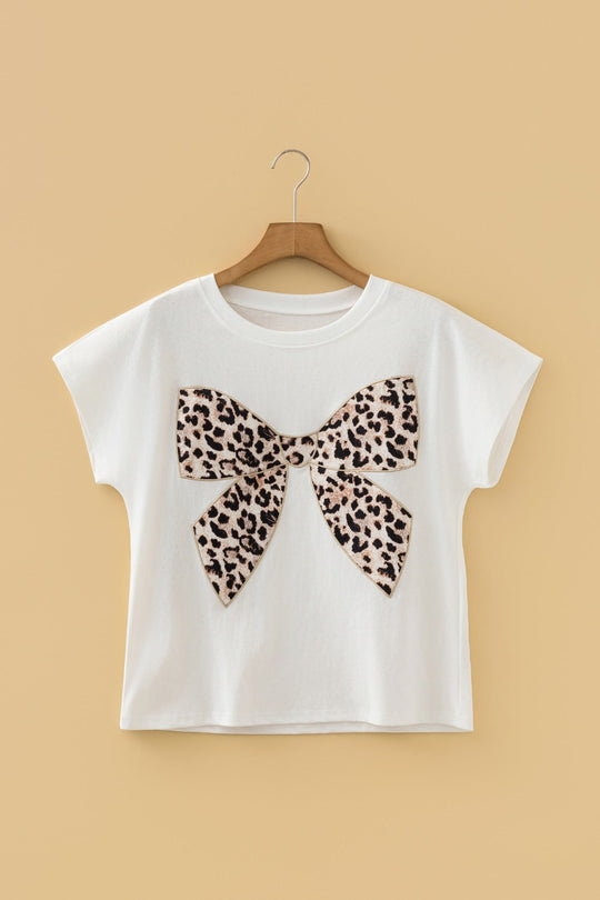 Shopimist white relaxed fit T-shirt with leopard bow graphic