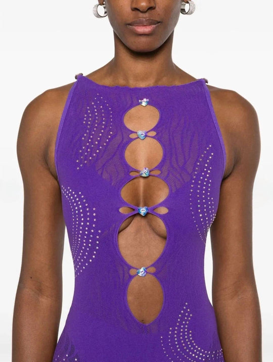 Twilight Purple Jumpsuit mit Strass und Kreis-Cutouts am Oberteil