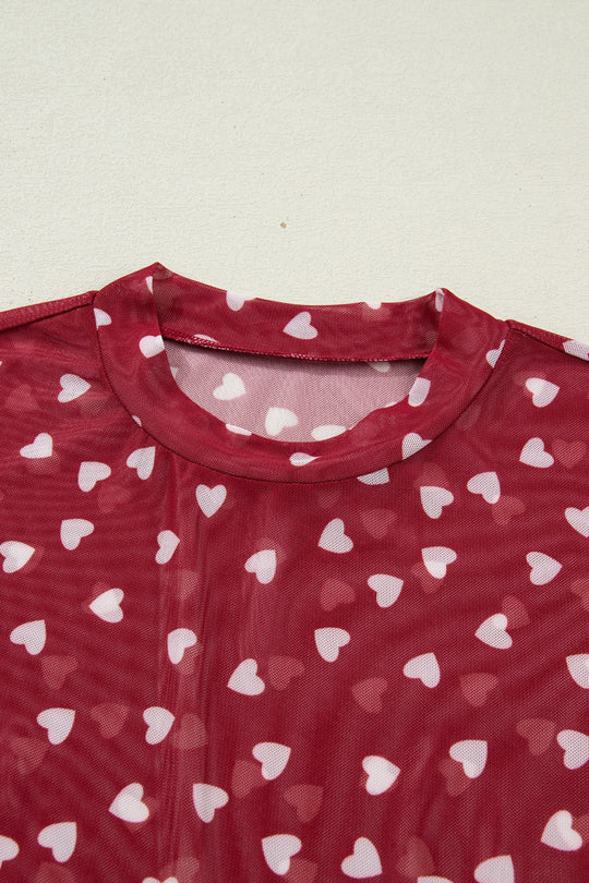 Sheer Heart Print Fitted Top