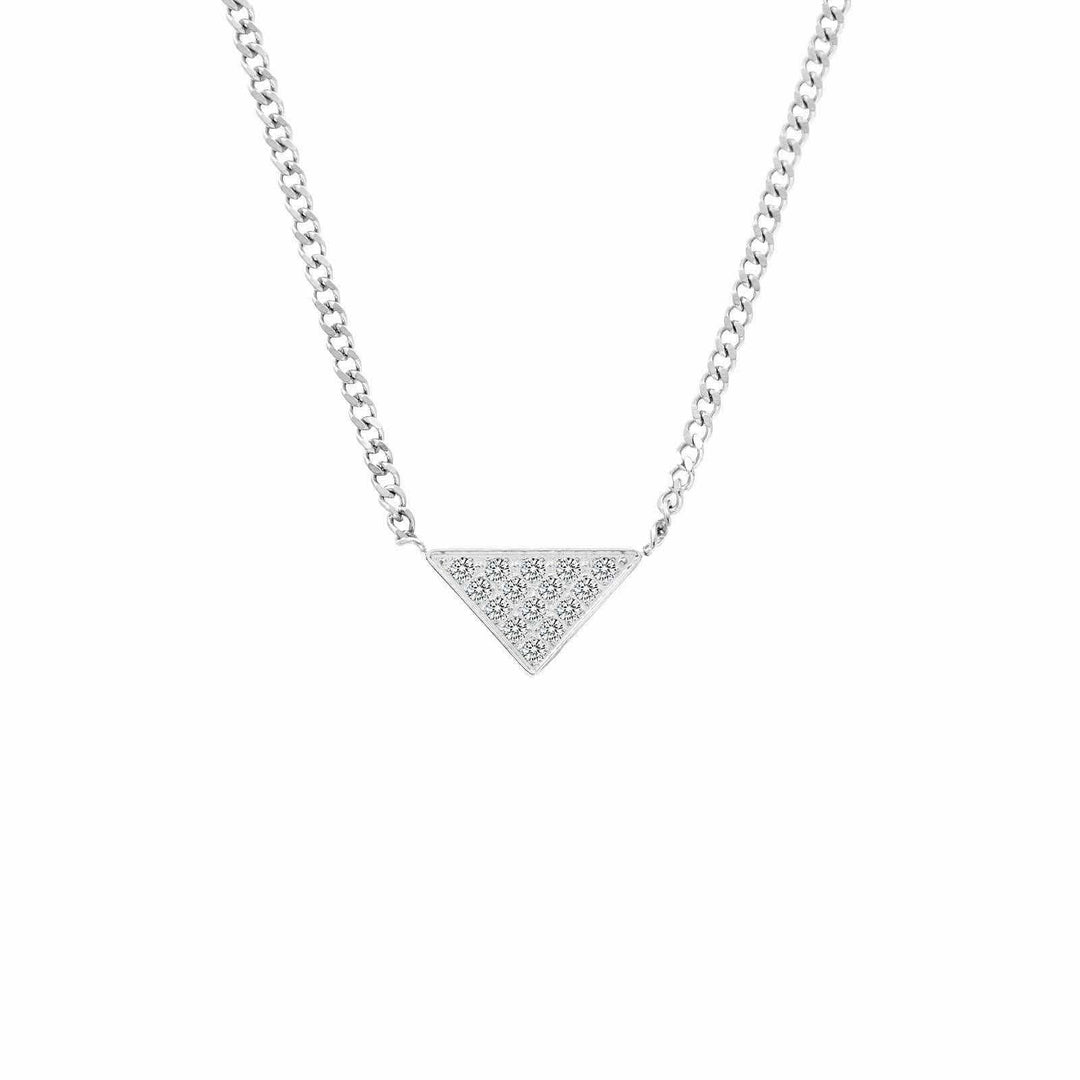 Stainless steel pendant necklace with triangular pavé crystal centerpiece and link chain