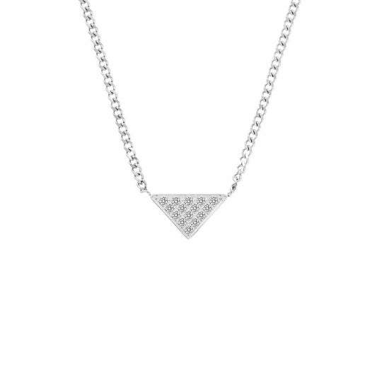Stainless steel pendant necklace with triangular pavé crystal centerpiece and link chain