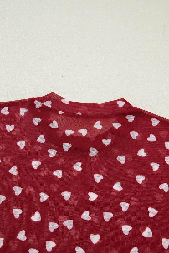 Sheer Heart Print Fitted Top