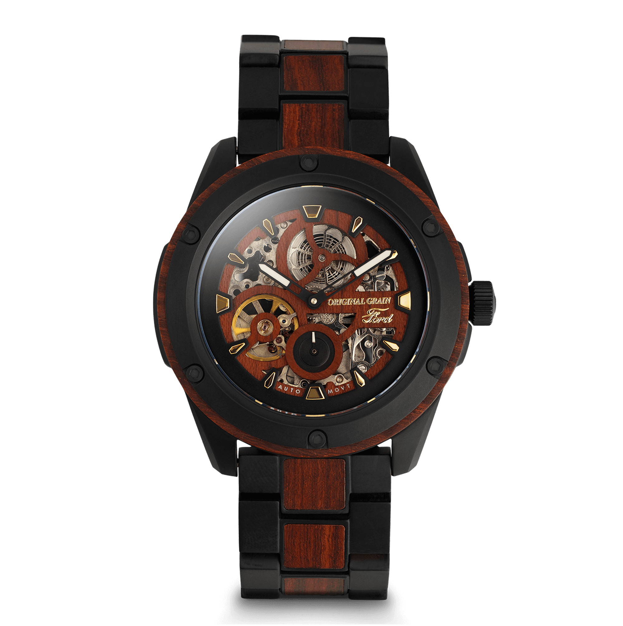 Heritage Rugged Automatic 44mm Uhr mit schwarzem Band und Holz-Einsätzen