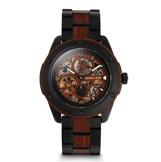 Heritage Rugged Automatic 44mm Uhr mit schwarzem Band und Holz-Einsätzen