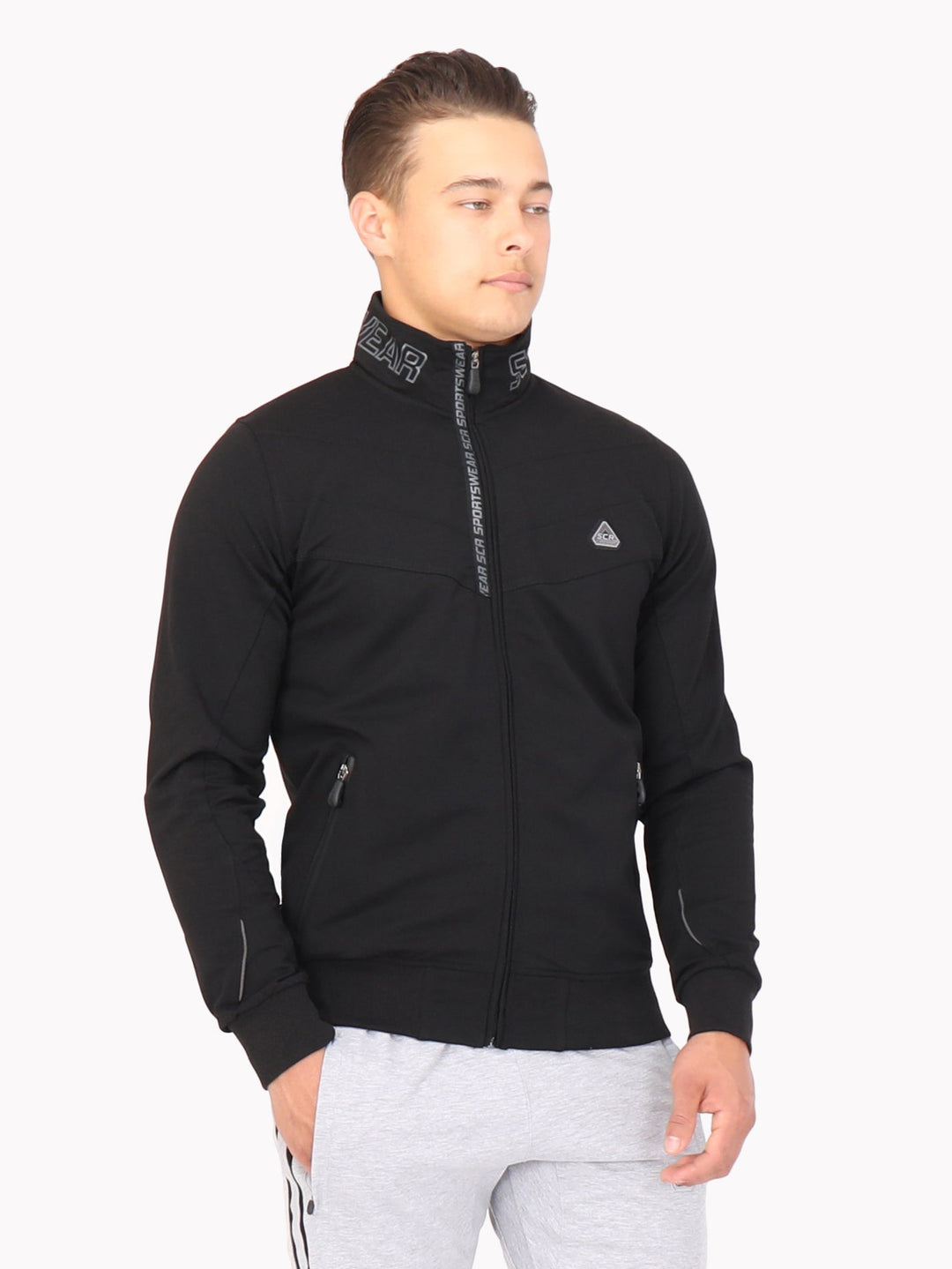 All-Day Comfort Full Zip Sweatshirt noir devant, zip complet et poche zippée latérale