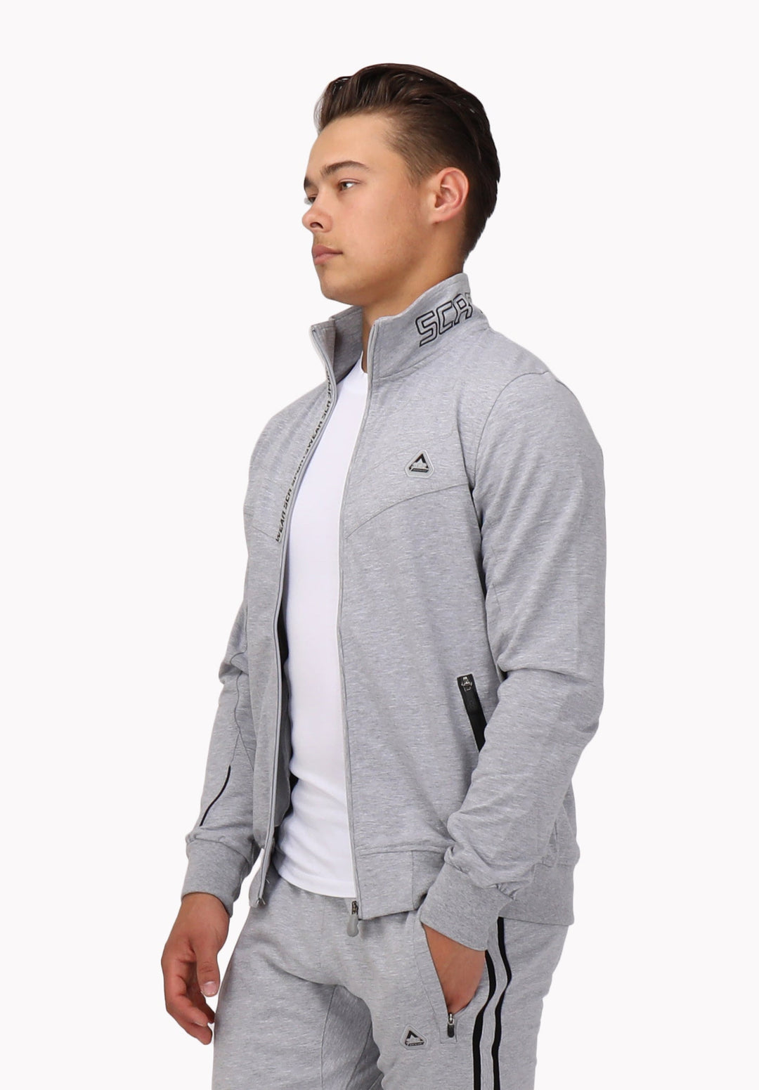 All-Day Comfort Full Zip Sweatshirt gris chiné, col montant et zip central