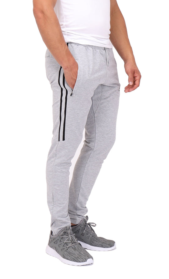 ULTIMATE Flex Jogger-Sweatpants (TALL) hellgrau mit schwarzen Seitenstreifen, Kordelzug