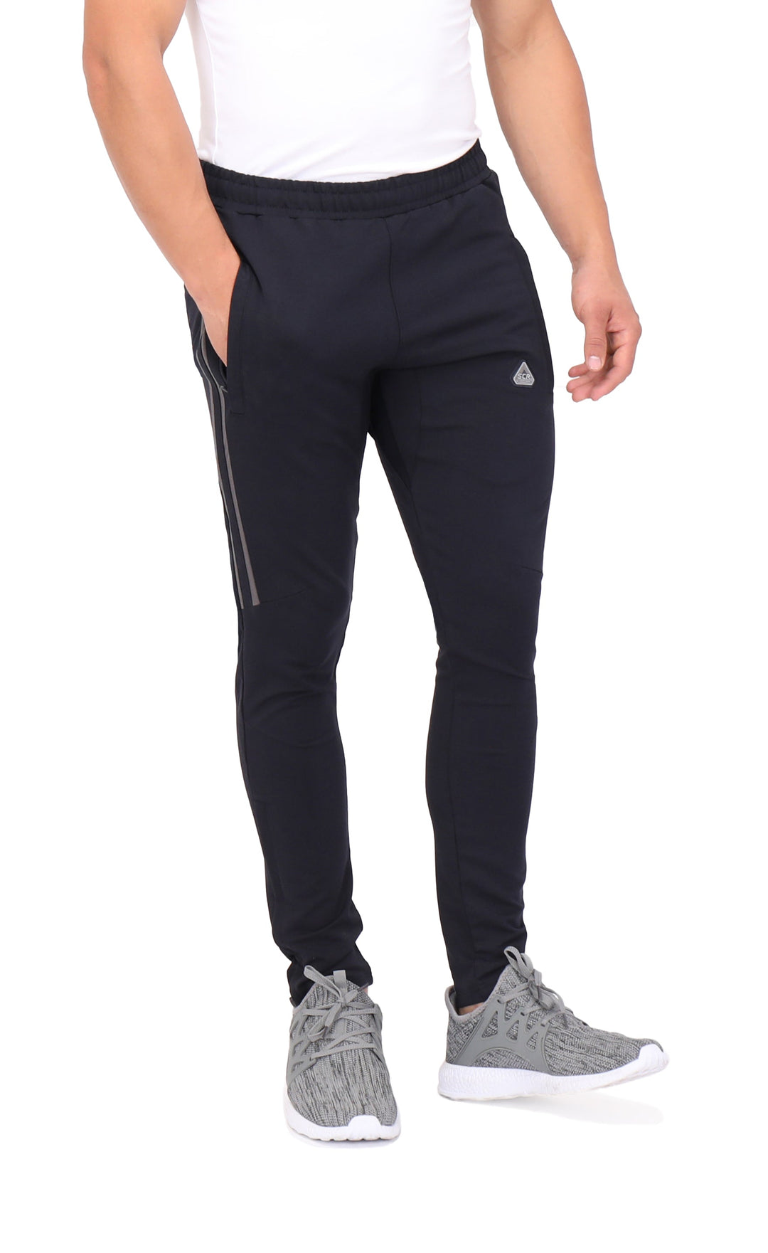 Flex jogger sweatpants (tall) dark color with vertical side stripes and triangle logo