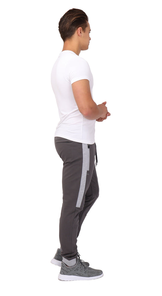 Infinite Flex Jogger TALL back/side view in dark grey with light grey stripe and elastic waist