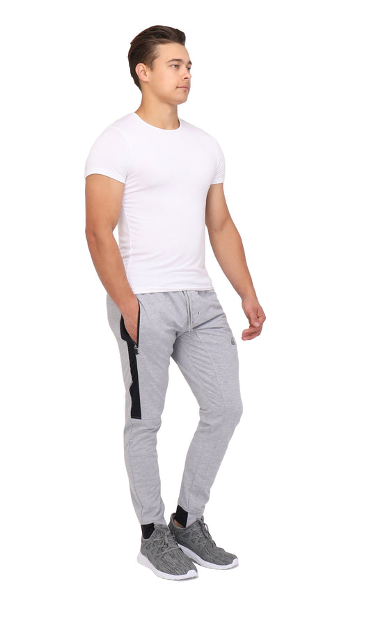 Infinite Flex Jogger TALL in light grey heather with black stripe, full-length view