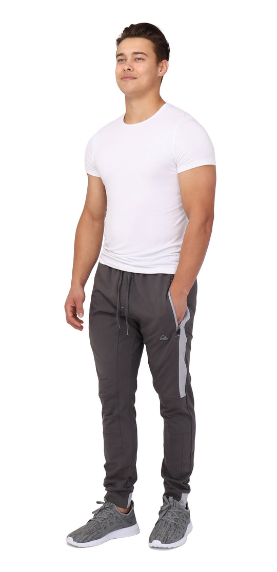 Infinite Flex Jogger TALL full length in dark grey with light grey stripe and tapered cuffs
