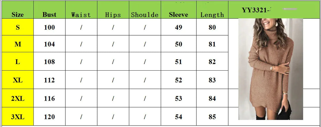 Hollow Knit Sweater Dress size chart showing sizes S–3XL and measurements