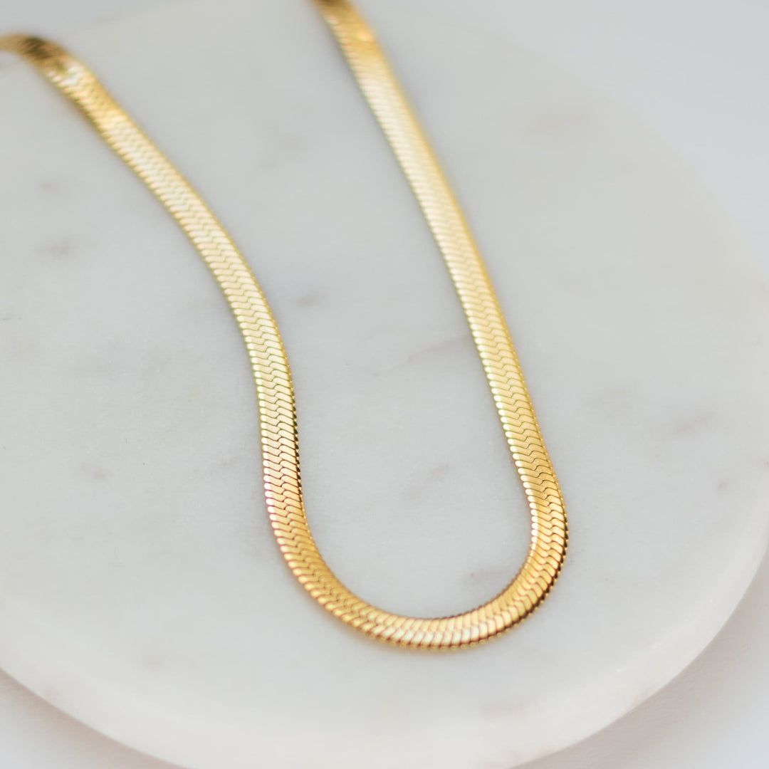 Gold herringbone chain necklace, fine textured rope-like linked design