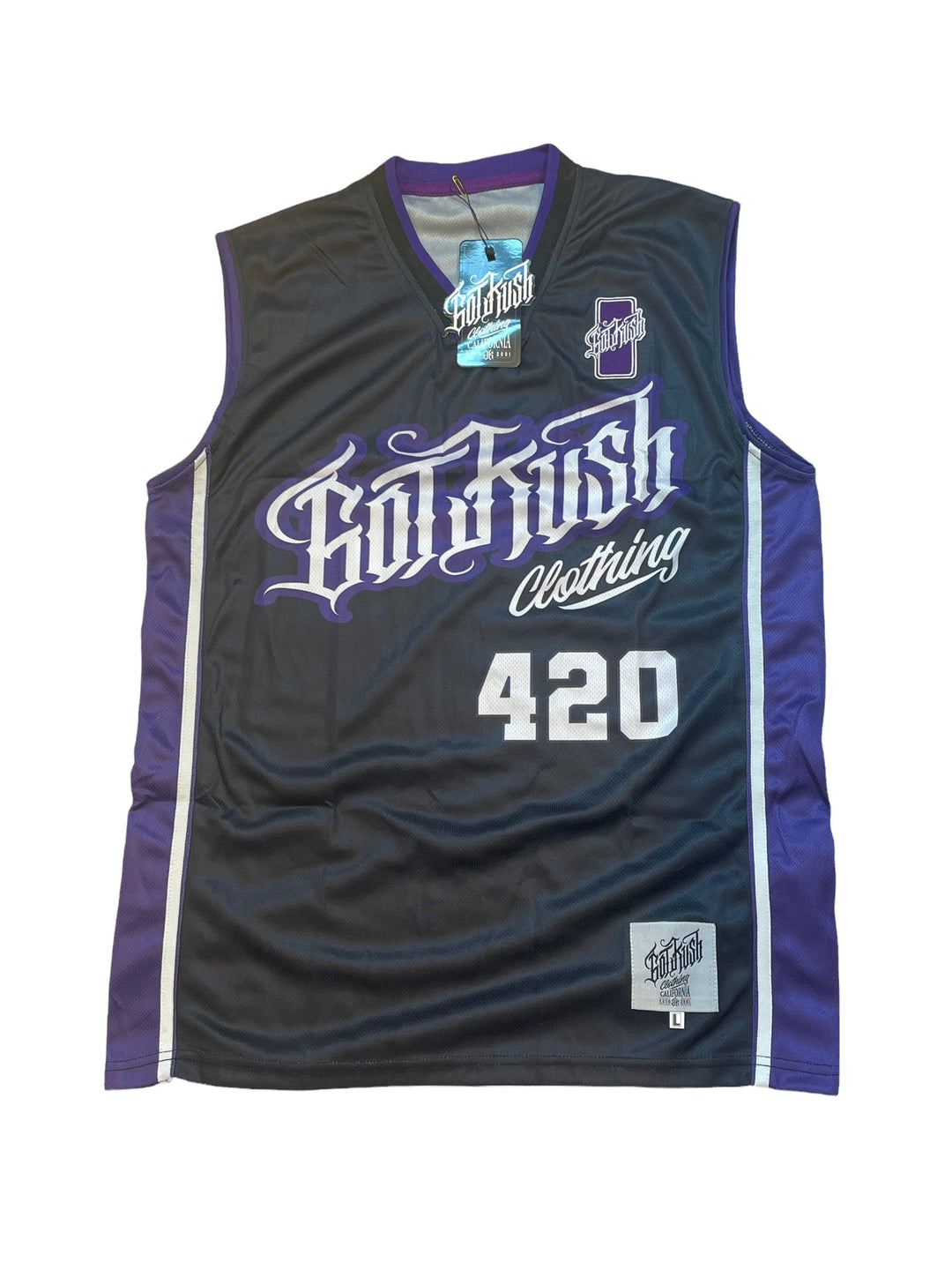 Creed Basketball Jersey dunkelgrau mit violetten Akzenten, großer „420“-Frontprint
