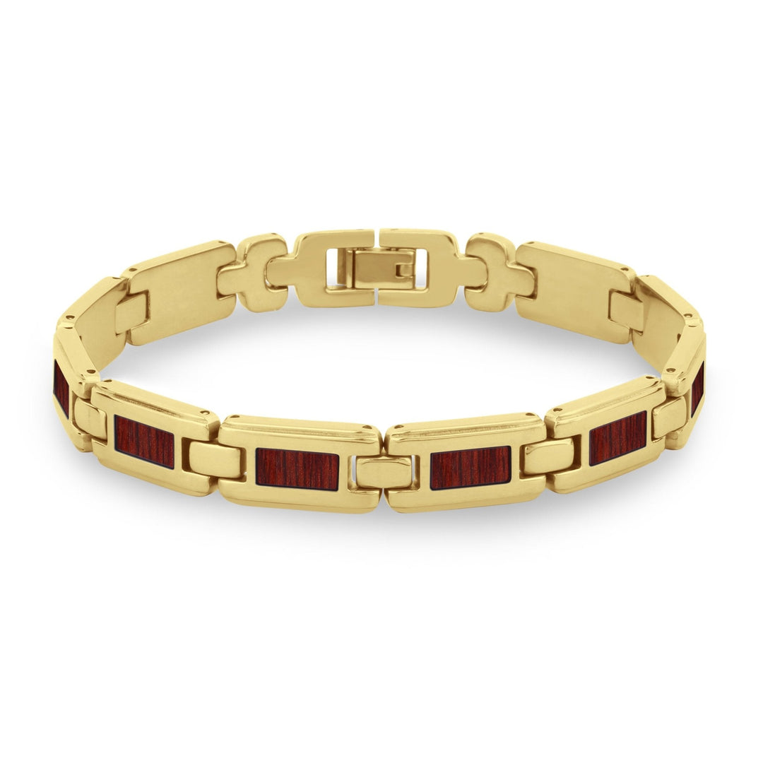 Gelbgoldfarbenes Link-Armband mit roten Einsätzen, rechteckige Glieder