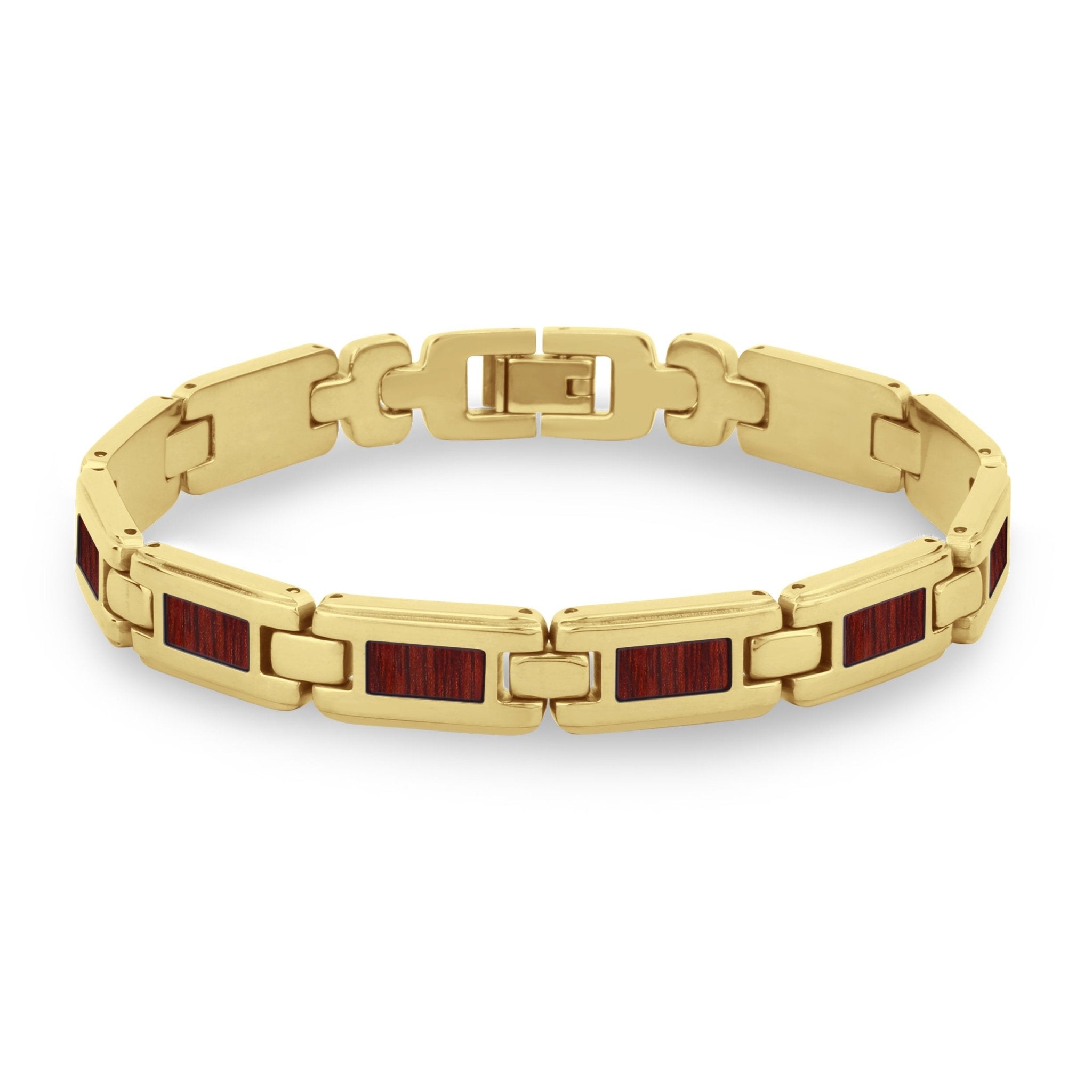 Gelbgoldfarbenes Link-Armband mit roten Einsätzen, rechteckige Glieder