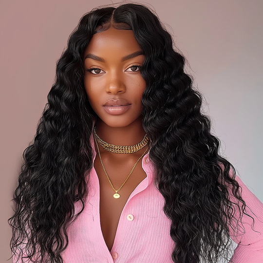 Diva Deep Wave Bundles: lange dunkle Deep-Wave Locken auf dem Haar