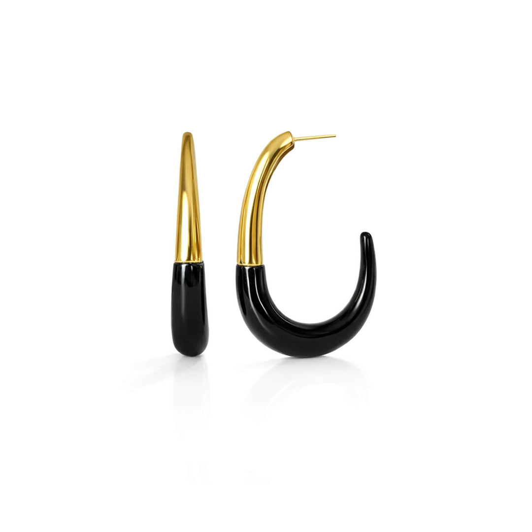 J Hoop earrings mit schwarzem Mittelteil und goldenen Bügelenden